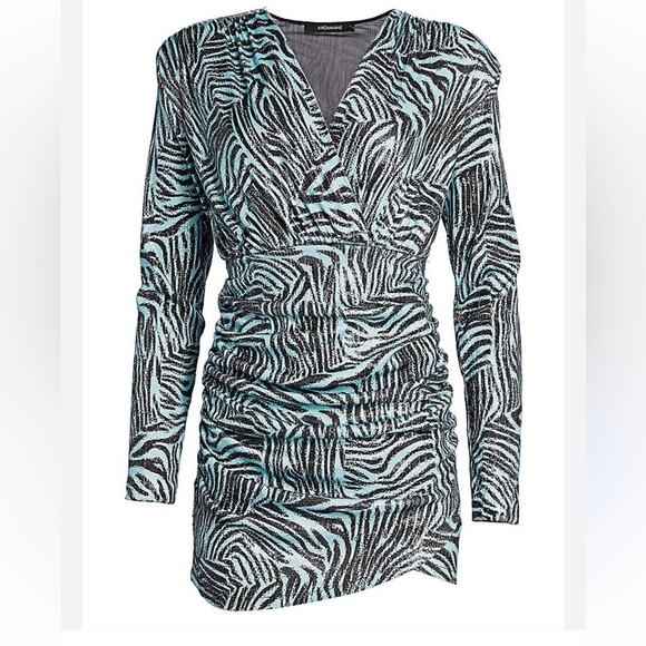 The Andamane Collette Zebra Print Sequin Mini Dress Small - Picture 1 of 12